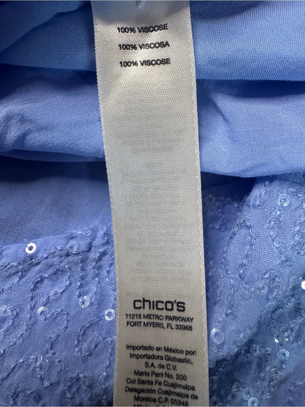 Chico's Fairview Blue Sequin-Embellished High-Low Blouse - Picture 6 of 9